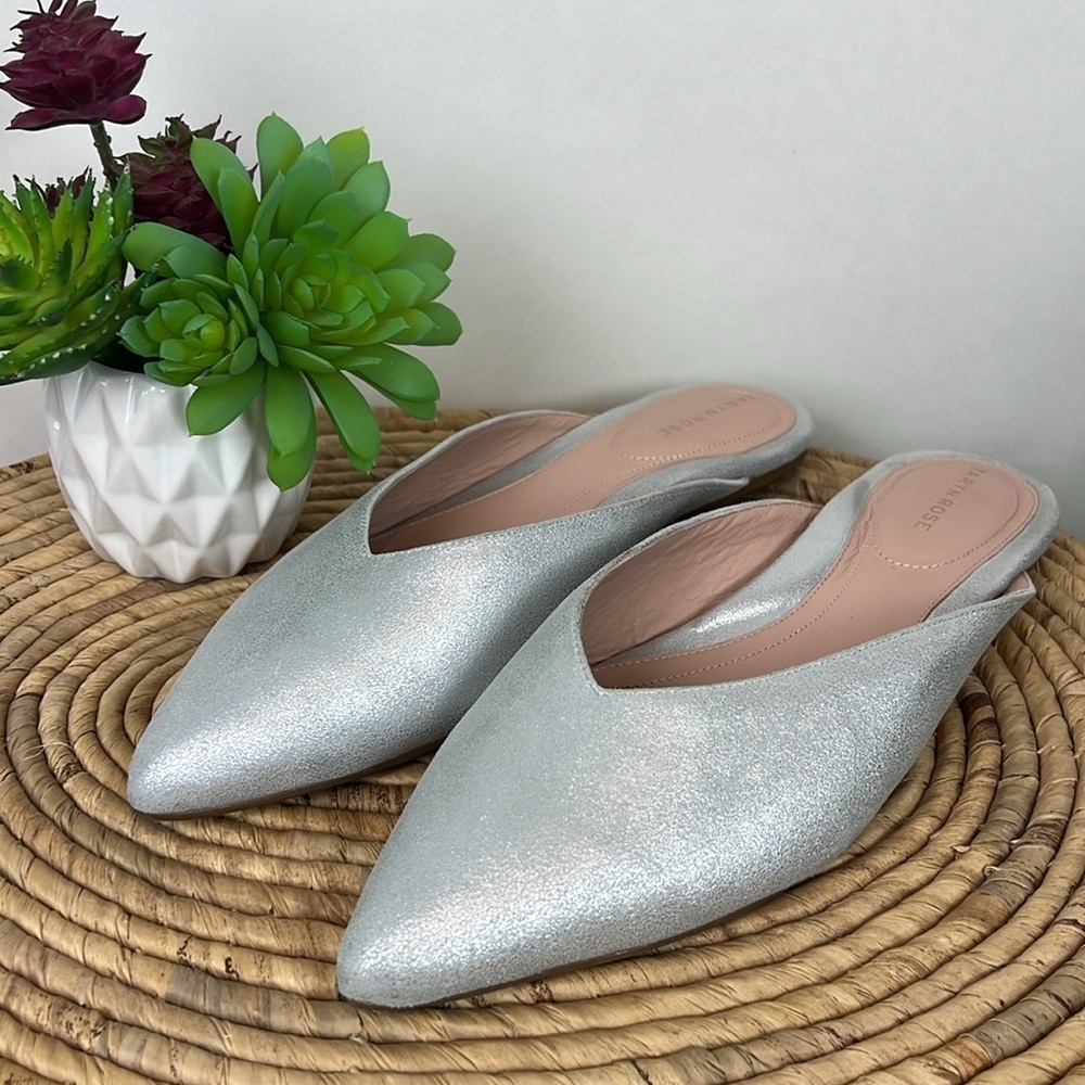 Taryn Rose Fayth Silver Mule Slip Metallic 9.5